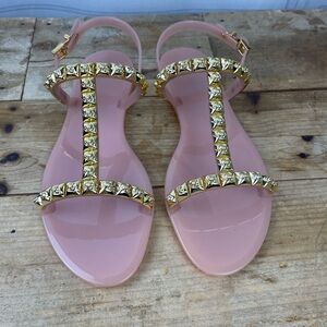 Women’s Stuart Weitzman Jelrose Studded T-Strap Ballet Jelly Sandals Size 10